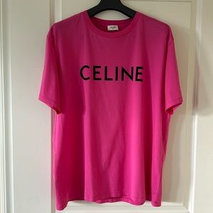 CELINE Men’s loose fit t-shirt size XL.  Cranberry pink and black
